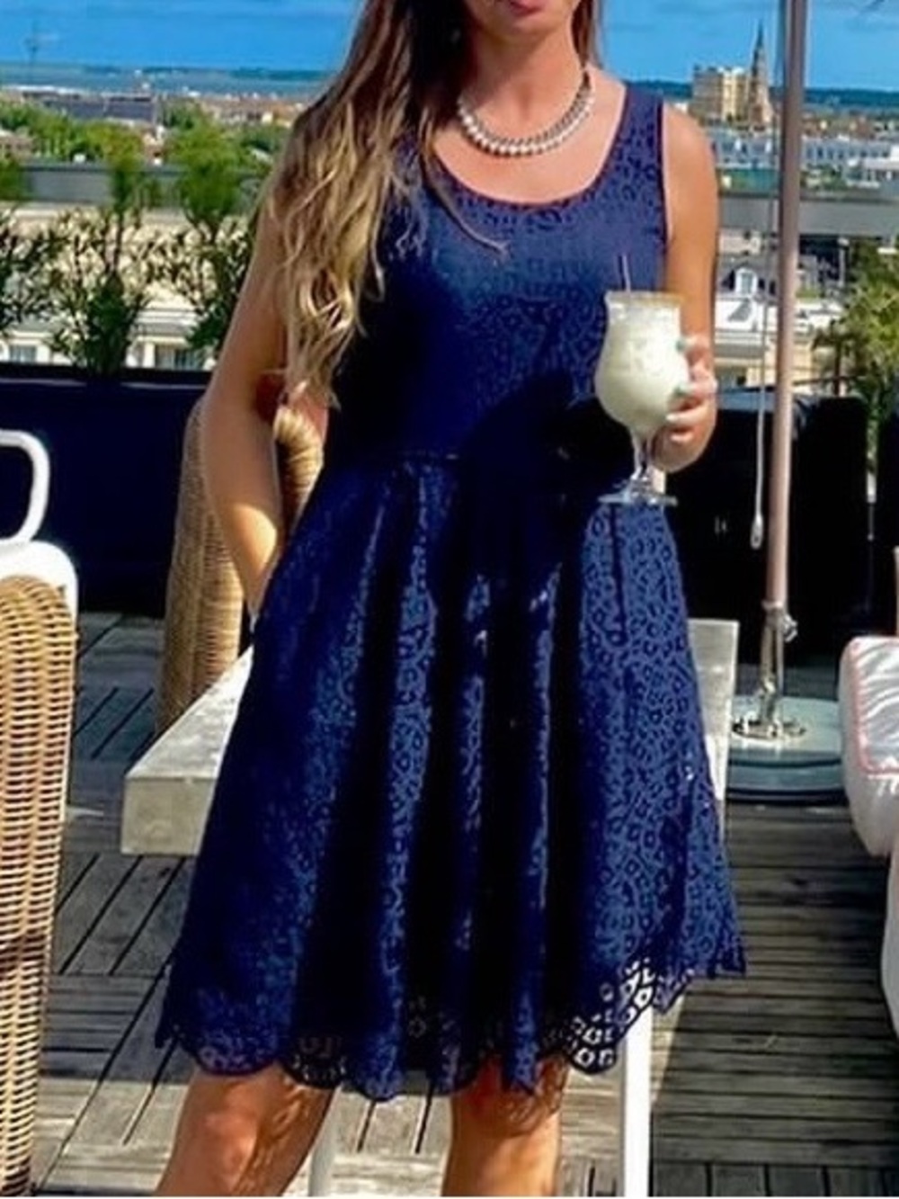 J Crew Factory whirling lace dress. Navy blue. Size 6.